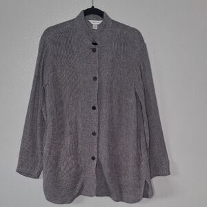 Christopher & Banks Linen Cotton Jacket Gray-Blue Pockets Longline Coastal S